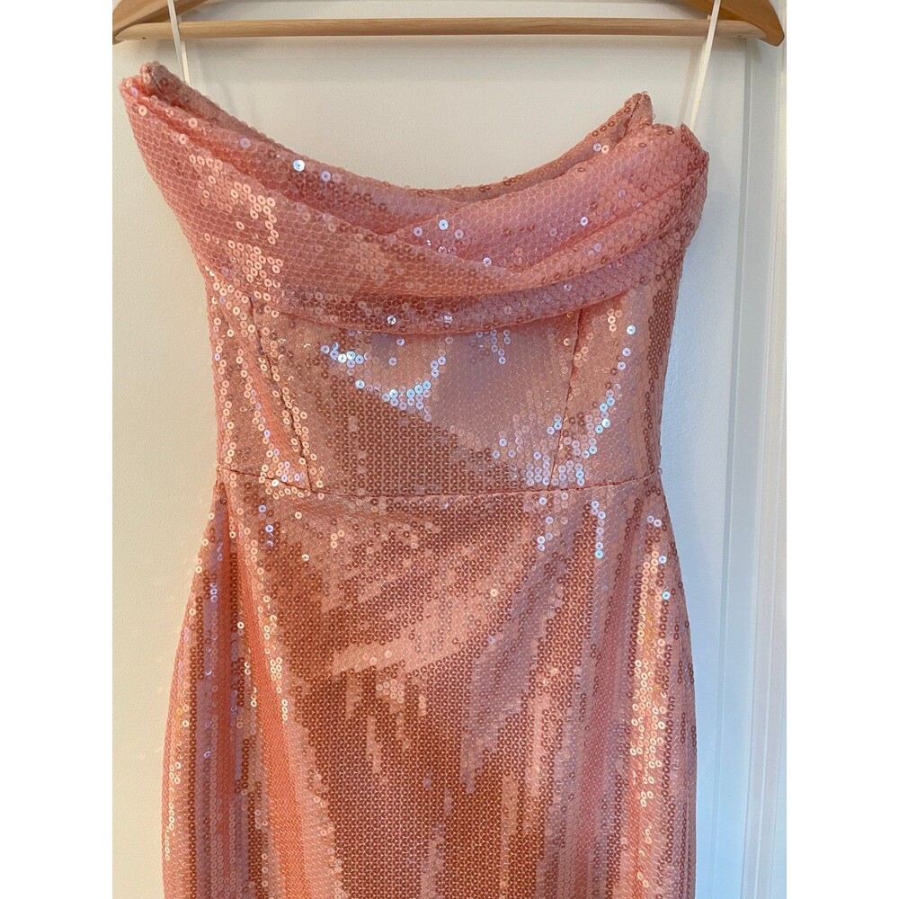 NWOT ALEX PERRY SEQUIN CURVED STRAPLESS DRAPE PEACH DRESS - Picture 12 of 12